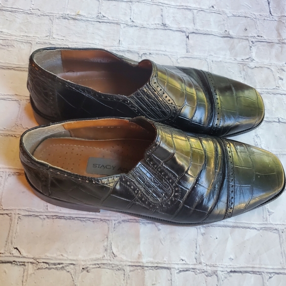 STACEY ADAMS MEN'S SHOES SLIP-ON ALLIGATOR UPPER LEATHER BLACK SIZE 10 - Picture 2 of 7